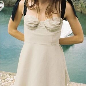 Zara Cream Strapless A-Line Dress with Black Tie Straps